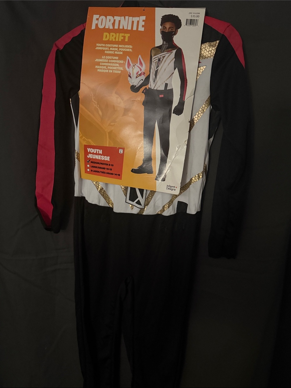 Fortnite Drift Youth Costume - Black, White & Pink missing the mask medium 8-10